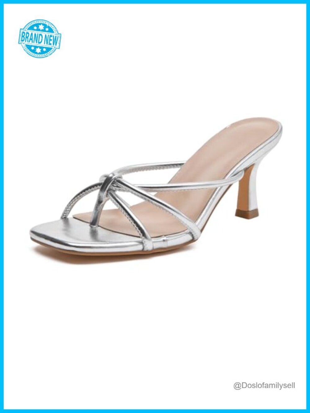Kitten Heel Strappy Thong Sandal Square Toe Slip On Dressy
